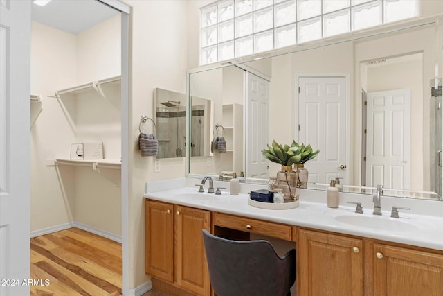 bathroom with vanity and wood-type flooring