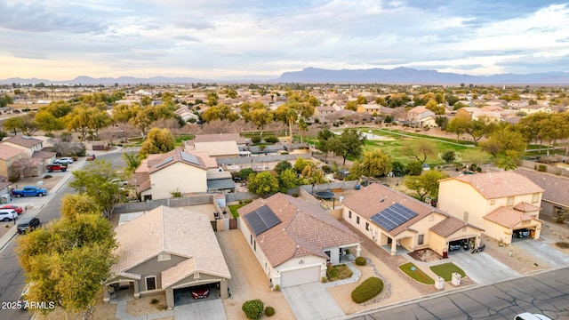 bird's eye view featuring a mountain view and a residential view