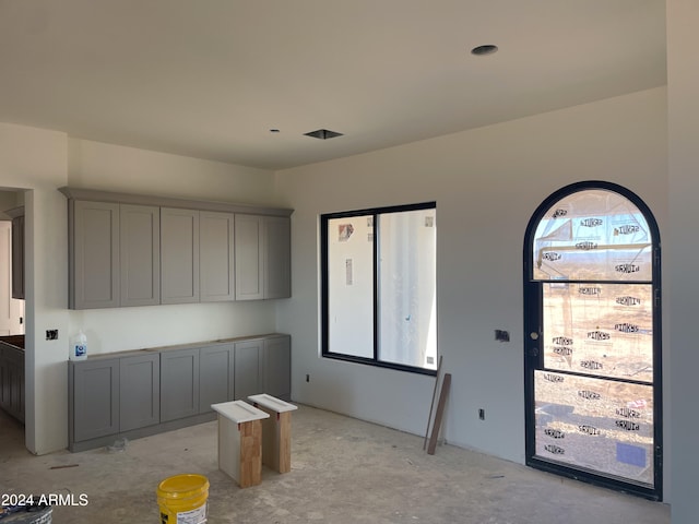 kitchen featuring gray cabinets