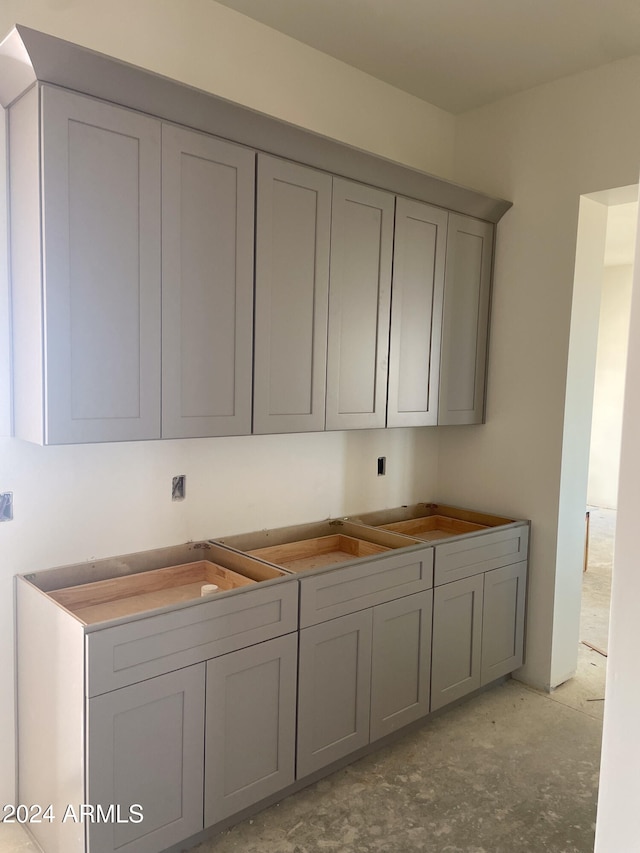 interior space featuring gray cabinets