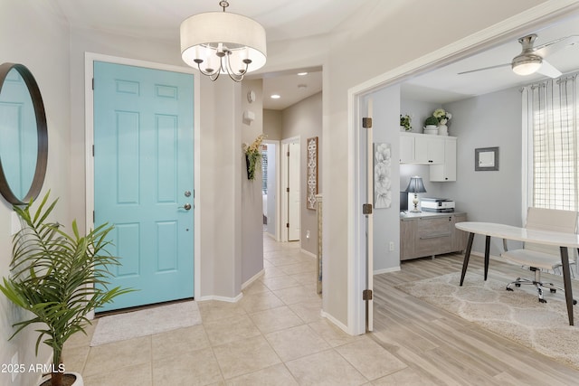 4524 E Narrowleaf Dr, Gilbert, AZ 85298 - entryway with a chandelier, recessed lighting, light tile patterned floors, and ceiling fan