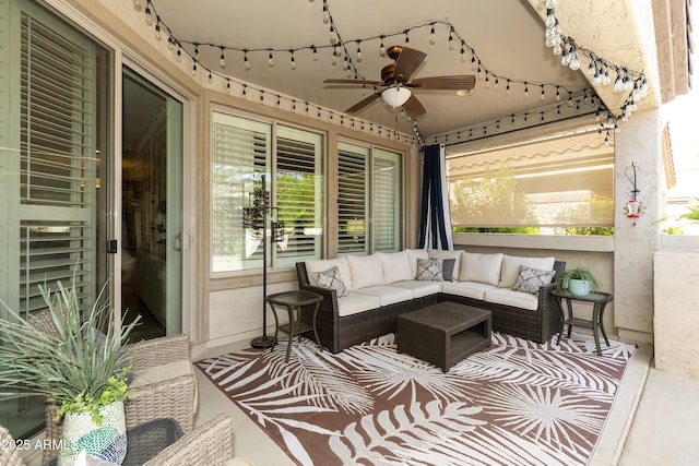 4524 E Narrowleaf Dr, Gilbert, AZ 85298 - sunroom with ceiling fan and an outdoor hangout area