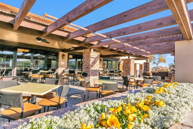 4524 E Narrowleaf Dr, Gilbert, AZ 85298 - view of patio featuring a pergola, outdoor dining space, and a ceiling fan