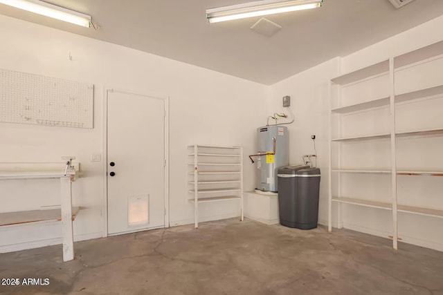 garage featuring water heater