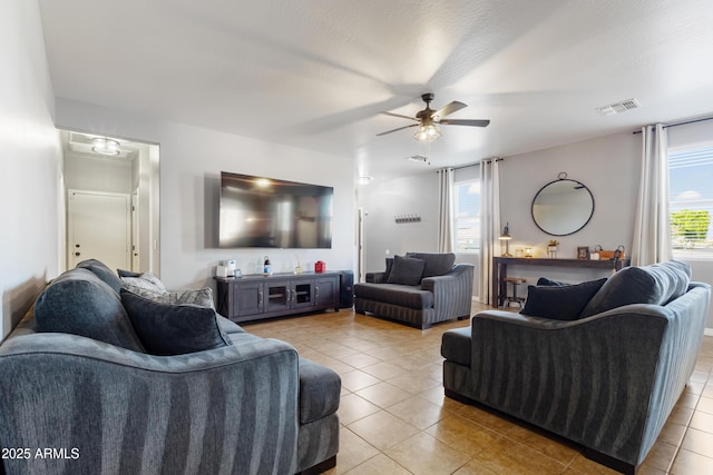7305 W Darrel Rd, Laveen, AZ 85339 - living room featuring light tile patterned flooring and ceiling fan