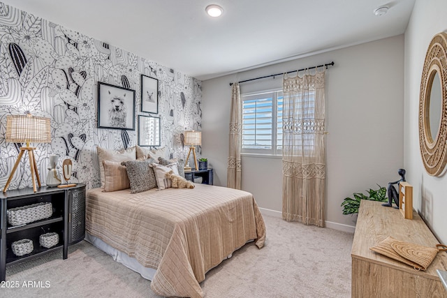 17831 W Mission Ln, Waddell, AZ 85355 - bedroom featuring baseboards, light carpet, and wallpapered walls