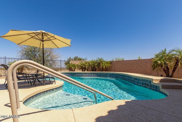 view of swimming pool with a patio area