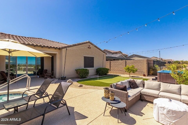 view of patio featuring a swimming pool