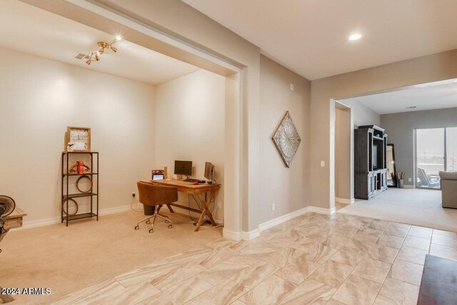 office featuring light colored carpet