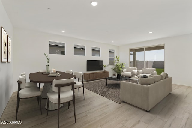 living room featuring light wood-style floors and recessed lighting