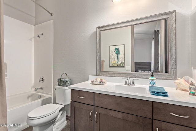 full bathroom with toilet, shower / bath combination, and vanity