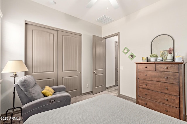 bedroom with a closet and ceiling fan