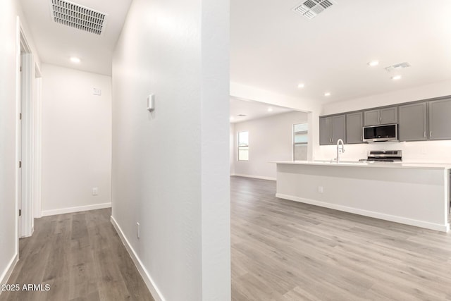 hallway featuring light hardwood / wood-style floors and sink