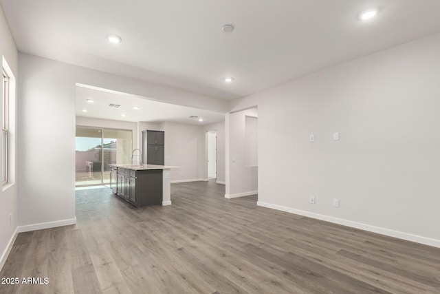 interior space featuring sink and dark hardwood / wood-style floors