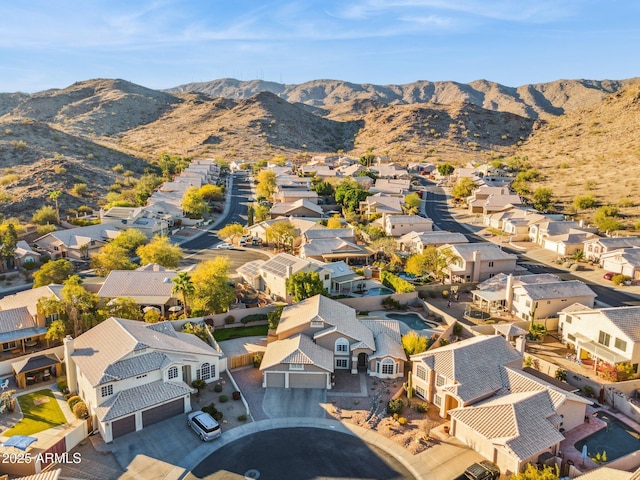 bird's eye view with a residential view and a mountain view