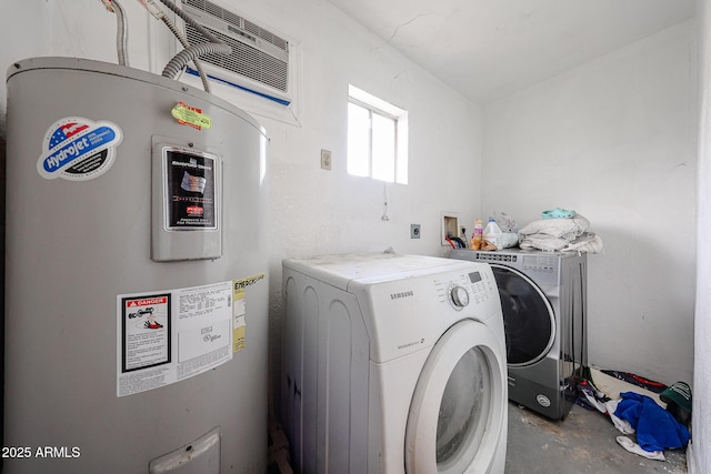 5239 W Maryland Ave, Glendale, AZ 85301 - laundry room with water heater, washing machine and clothes dryer, and an AC wall unit