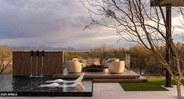 view of patio with a mountain view