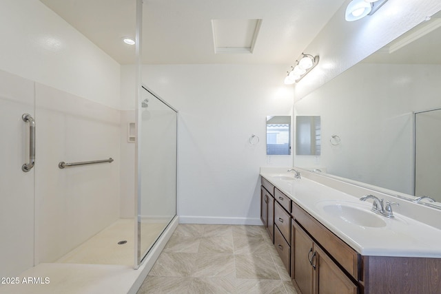 10609 E Durant Dr, Mesa, AZ 85212 - full bath with double vanity, a shower, and baseboards