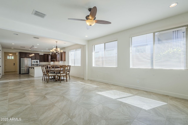 10609 E Durant Dr, Mesa, AZ 85212 - dining space with baseboards, a ceiling fan, a chandelier, and recessed lighting