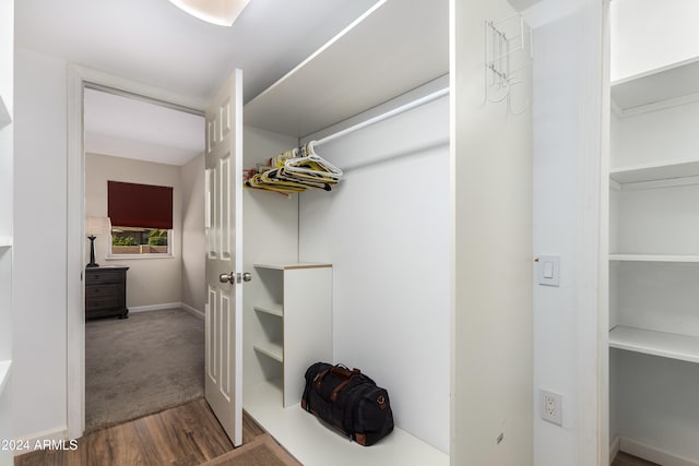 walk in closet featuring dark hardwood / wood-style floors