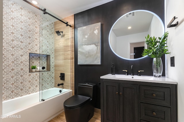8708 E Rancho Vista Dr, Scottsdale, AZ 85251 - bathroom with bath / shower combo with glass door and vanity