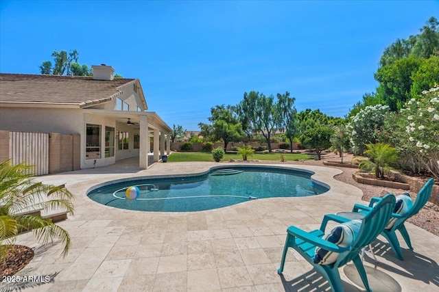 6102 E Danbury Rd, Scottsdale, AZ 85254 - outdoor pool with a patio and a ceiling fan