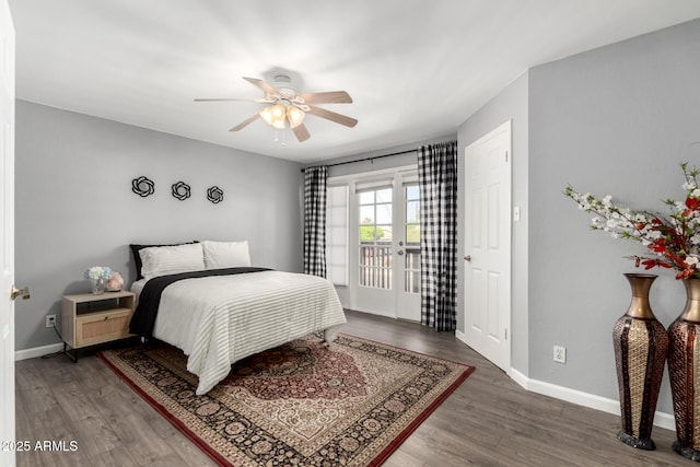 2121 W Union Hills Dr Unit 113, Phoenix, AZ 85027 - bedroom featuring access to outside, wood finished floors, baseboards, and a ceiling fan