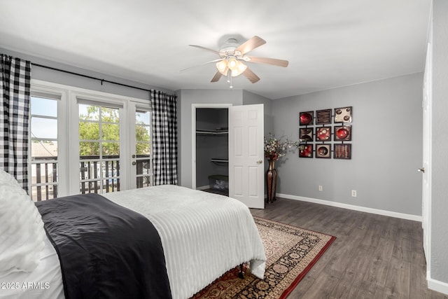2121 W Union Hills Dr Unit 113, Phoenix, AZ 85027 - bedroom featuring wood finished floors, baseboards, access to exterior, and a ceiling fan