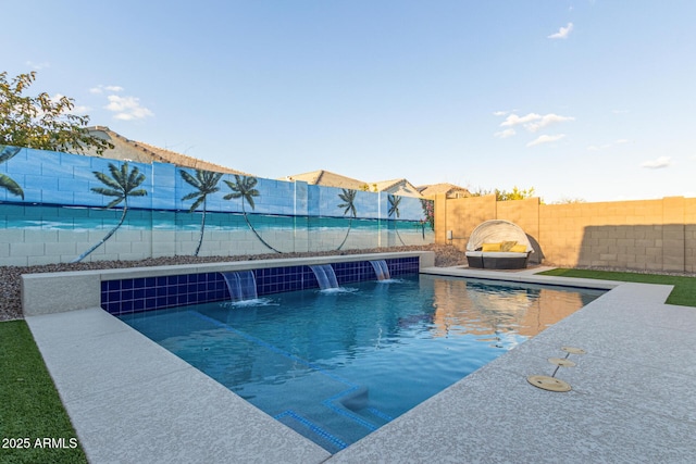 view of swimming pool featuring pool water feature