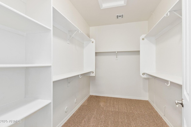 walk in closet with light colored carpet