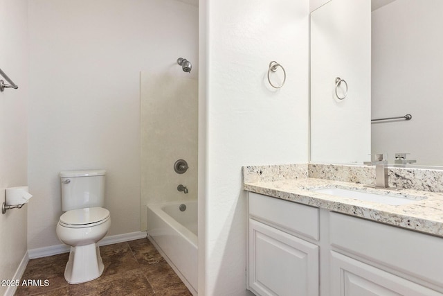 full bathroom featuring vanity, shower / tub combination, and toilet