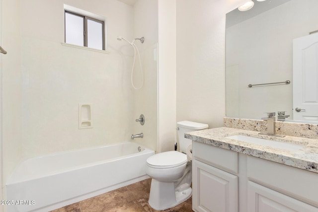 full bathroom featuring vanity, tub / shower combination, and toilet