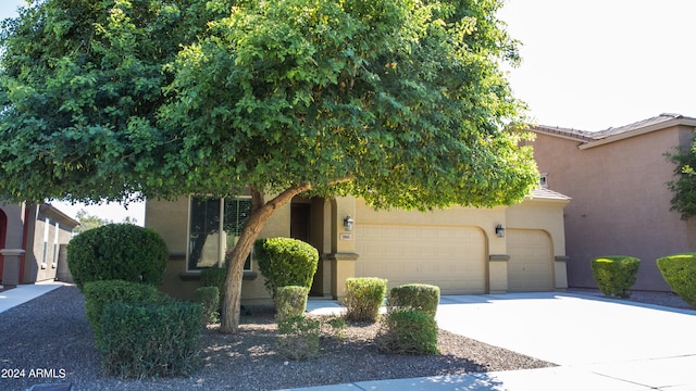 view of property hidden behind natural elements with a garage