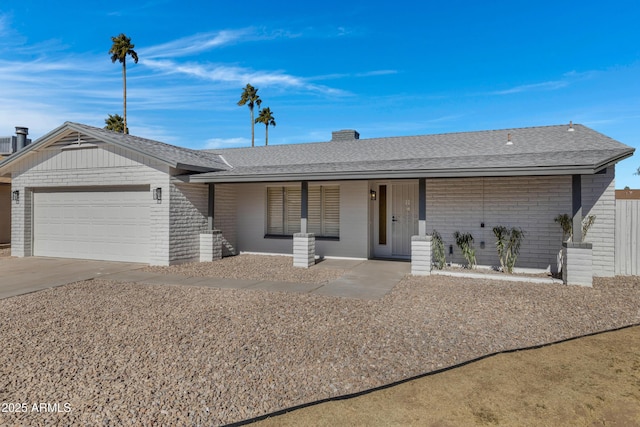 single story home with a garage and a porch