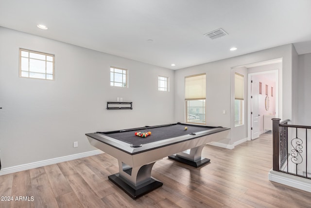 rec room featuring billiards and light hardwood / wood-style flooring