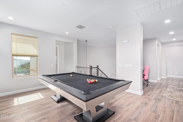 game room featuring billiards and light wood-type flooring