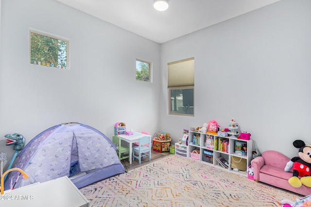 playroom with light hardwood / wood-style floors