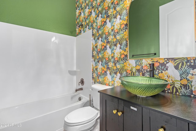 full bathroom with shower / bathtub combination, toilet, and oversized vanity