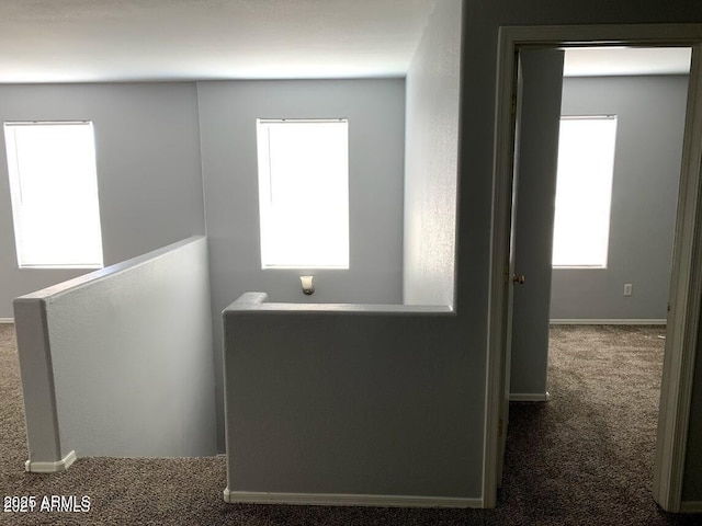 corridor featuring plenty of natural light and carpet flooring