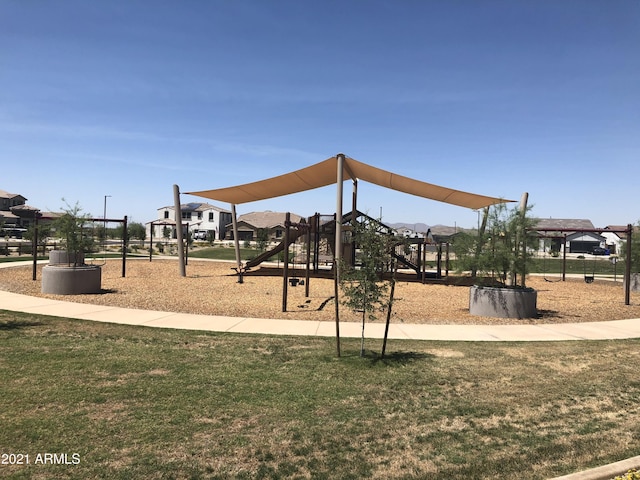 view of jungle gym with a yard