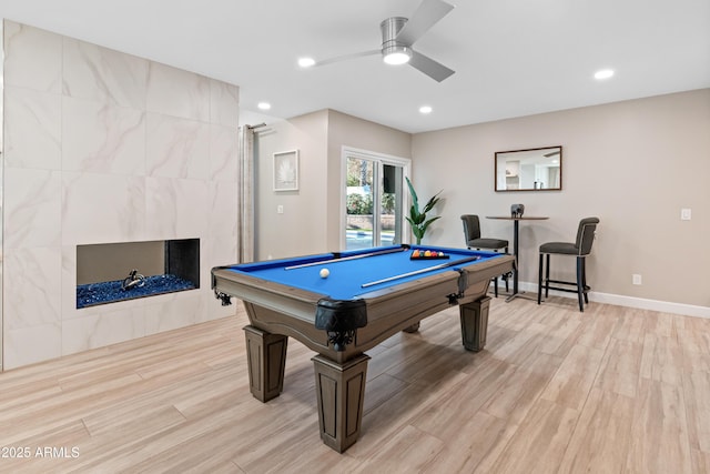 6220 E Paradise Ln, Scottsdale, AZ 85254 - recreation room featuring ceiling fan, pool table, light wood-type flooring, recessed lighting, and baseboards