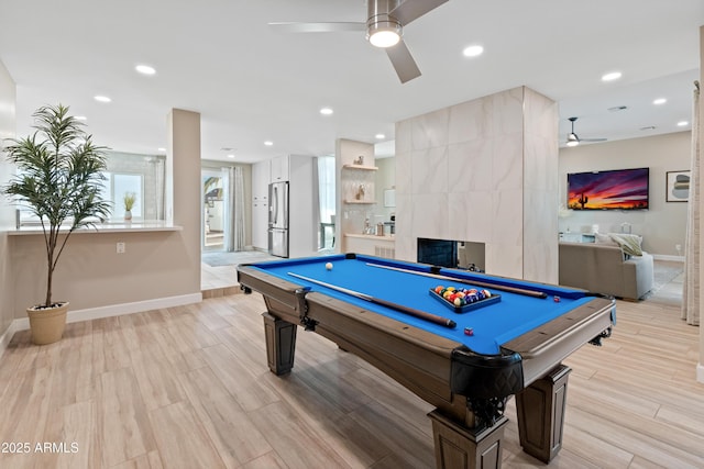 6220 E Paradise Ln, Scottsdale, AZ 85254 - playroom with a ceiling fan, billiards table, light wood-style flooring, baseboards, and recessed lighting