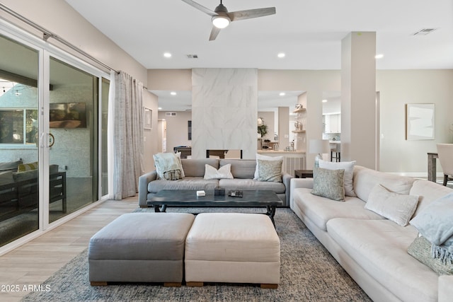 6220 E Paradise Ln, Scottsdale, AZ 85254 - living area featuring wood finished floors, recessed lighting, and a ceiling fan