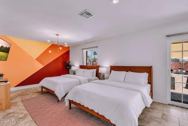 bedroom with recessed lighting, visible vents, baseboards, and access to exterior