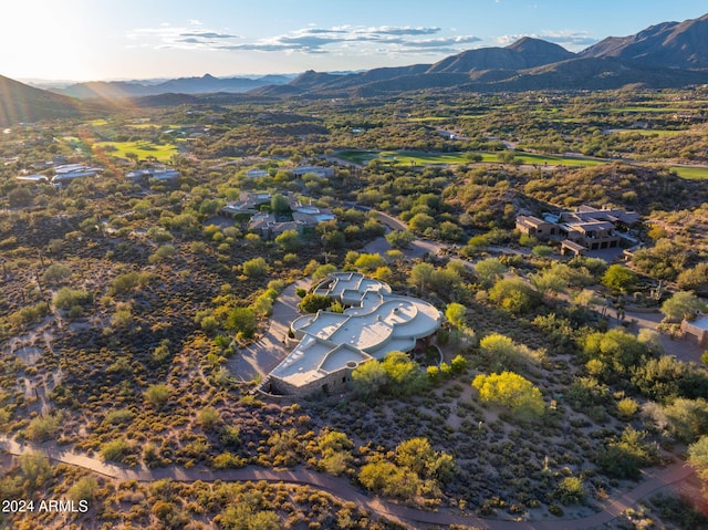 drone / aerial view featuring a mountain view