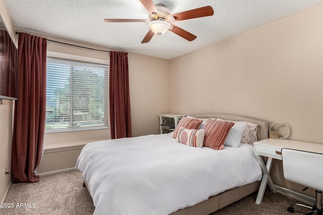 4601 E Sunnyside Ln, Phoenix, AZ 85032 - bedroom featuring carpet floors, a textured ceiling, ceiling fan, and baseboards
