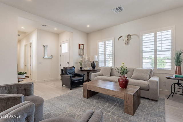 living room featuring light wood-type flooring