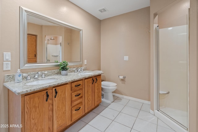 4202 N 21st St Unit 1, Phoenix, AZ 85016 - bathroom featuring a shower stall, double vanity, and tile patterned flooring