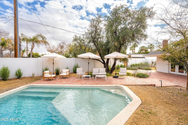 view of swimming pool with a patio