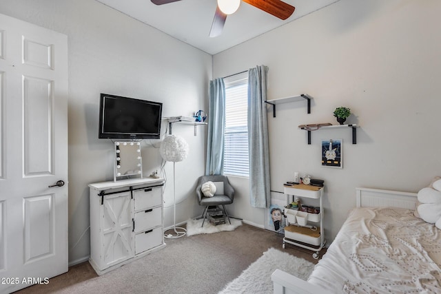 bedroom featuring ceiling fan and carpet floors